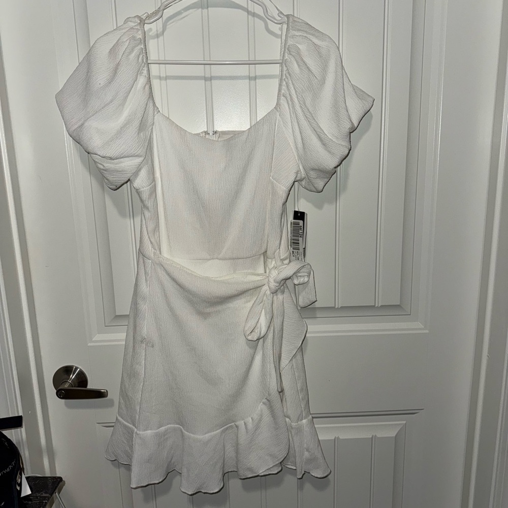 White Puff Sleeve Dress with Bow